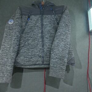 Superdry Expedition Fleece Jacket Heathered Gray Blue Zip Up Size Medium